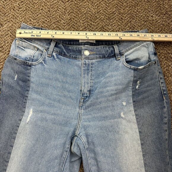 Lane Bryant High Rise Straight Crop Jeans Size 16 Patchwork Half Raw Hem - Picture 9 of 11